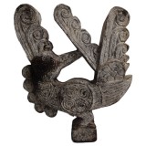VINTAGE WOOD PEACOCK STATUE ON BLACK STAND       - STATUES